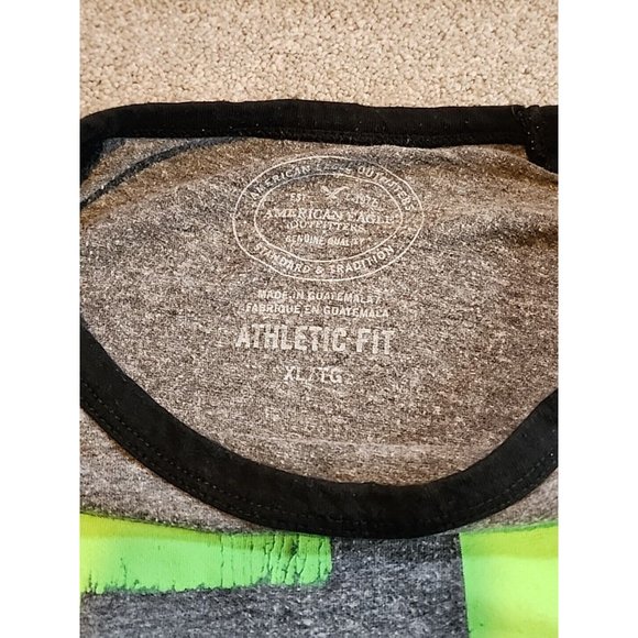 Men’s American Eagle Athletic Fit Shirt Ringer Tee XL 55 Gray Black 3/4Sleeve - Picture 4 of 10